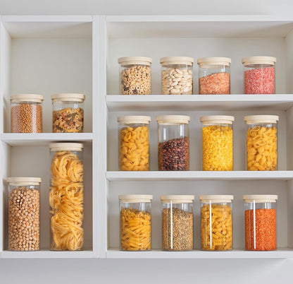 Glass Food Storage Jar with Glass Lid, Food Canister Set with Airtight Lids, Pantry Storage Jar for Kitchen Organization. Food Storage Containers in Pack of 6, 16Oz.