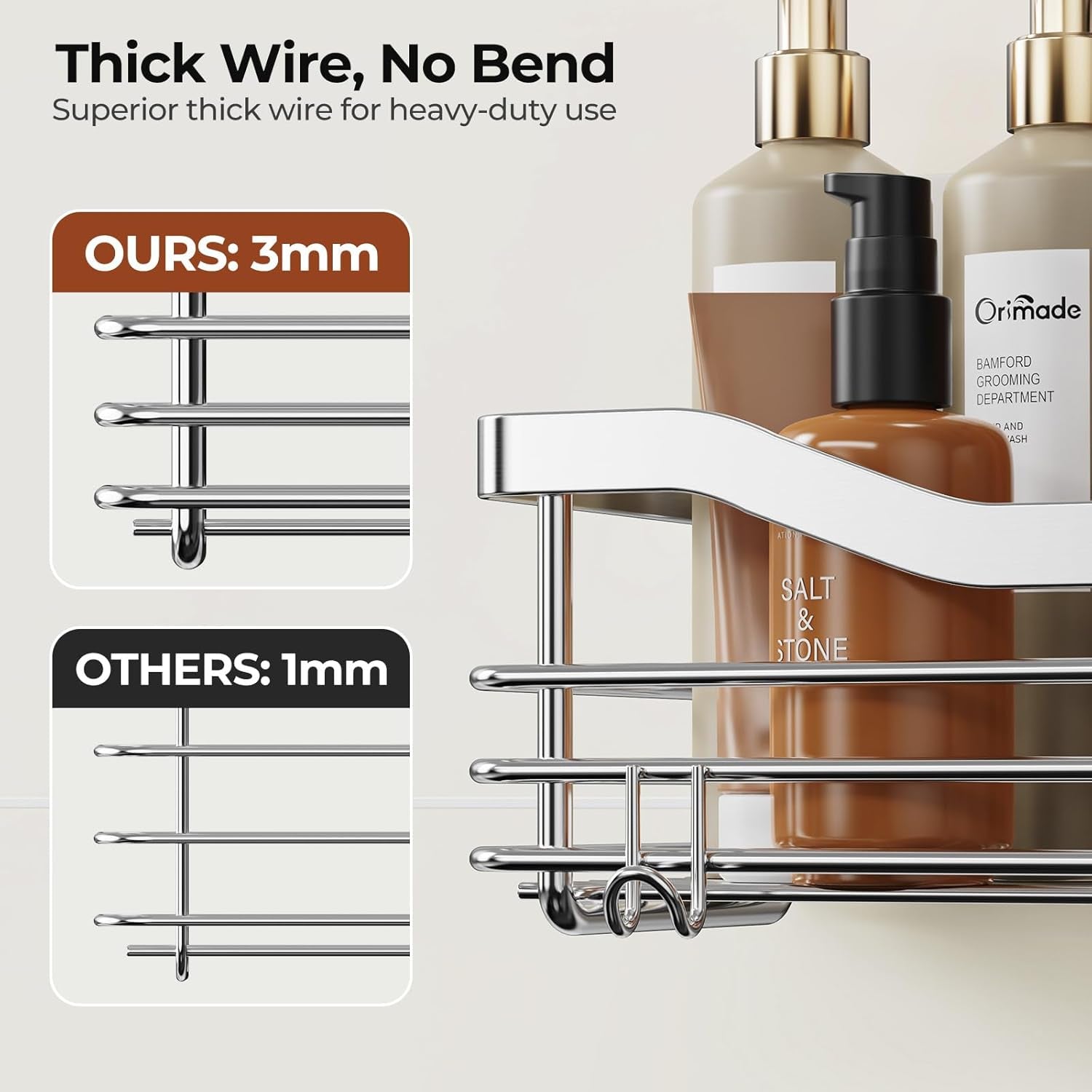 Shower Caddy Basket Soap Dish Holder Shelf with 5 Hooks Bathroom Organizer Shelf Kitchen Storage Rack Wall Mounted Adhesive No Drilling Rustproof SUS304 Stainless Steel - 3 Pack