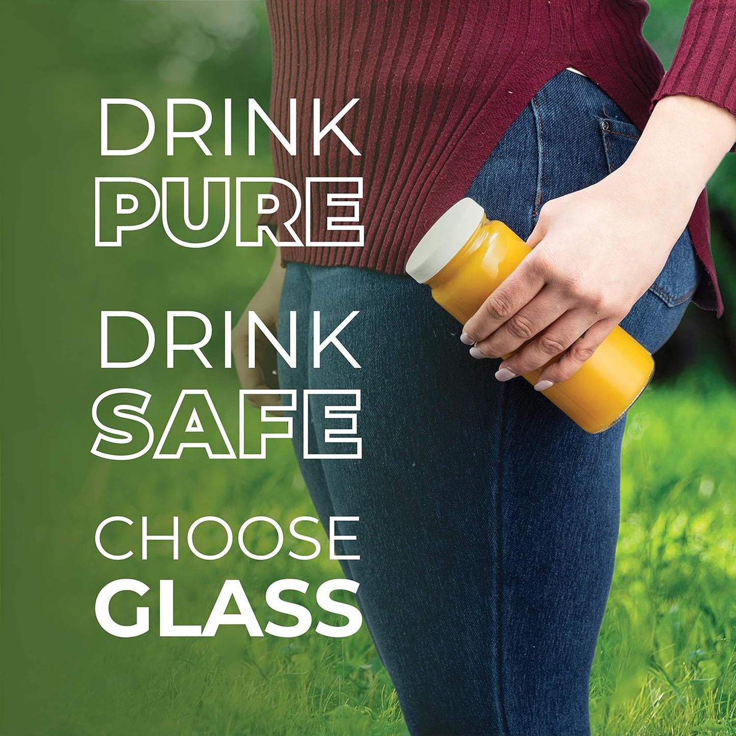 Travel Drinking Bottle 16 Ounce [6 Pack] Plastic Airtight Lids, Reusable, Glass Water Bottle for Juicing, Smoothies, Kombucha, Tea, Milk , Homemade Beverages