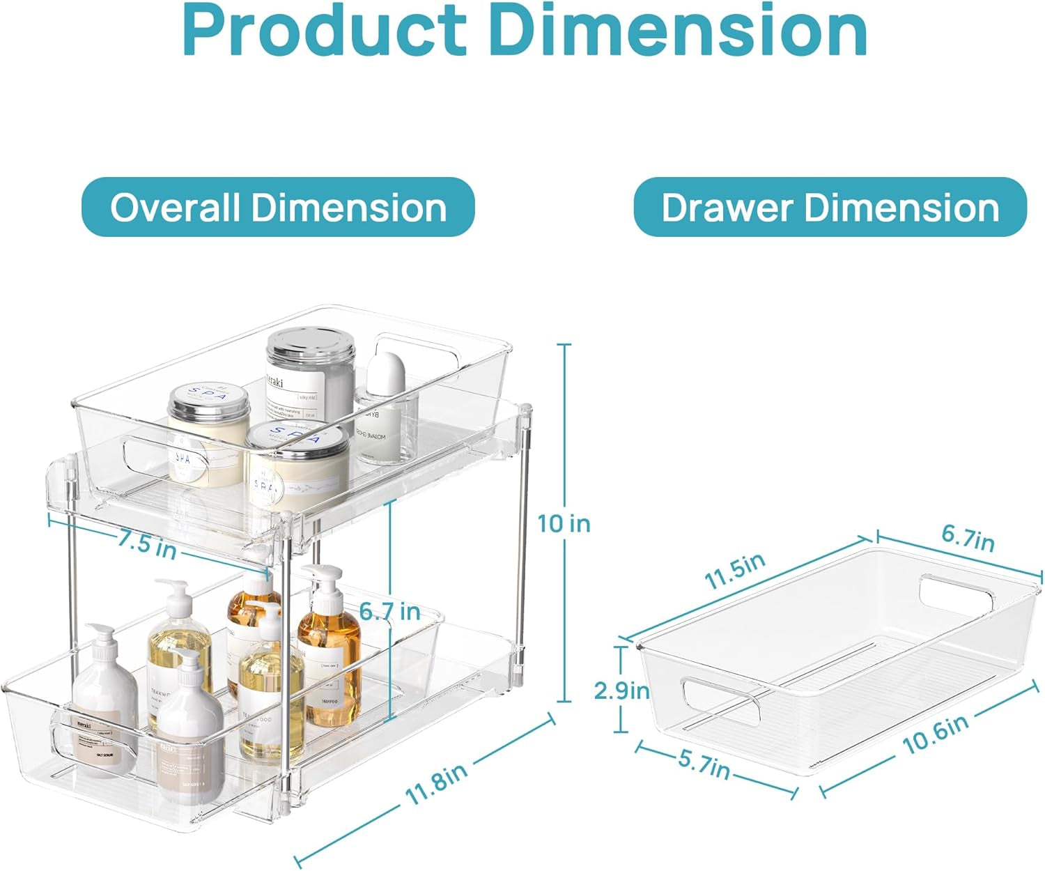 4 Pack Pull Out Bathroom under Sink Organizer (S-Standard) | Slide-Out Drawers, Multi-Purpose Storage, Clear Visibility, Easy Set-Up