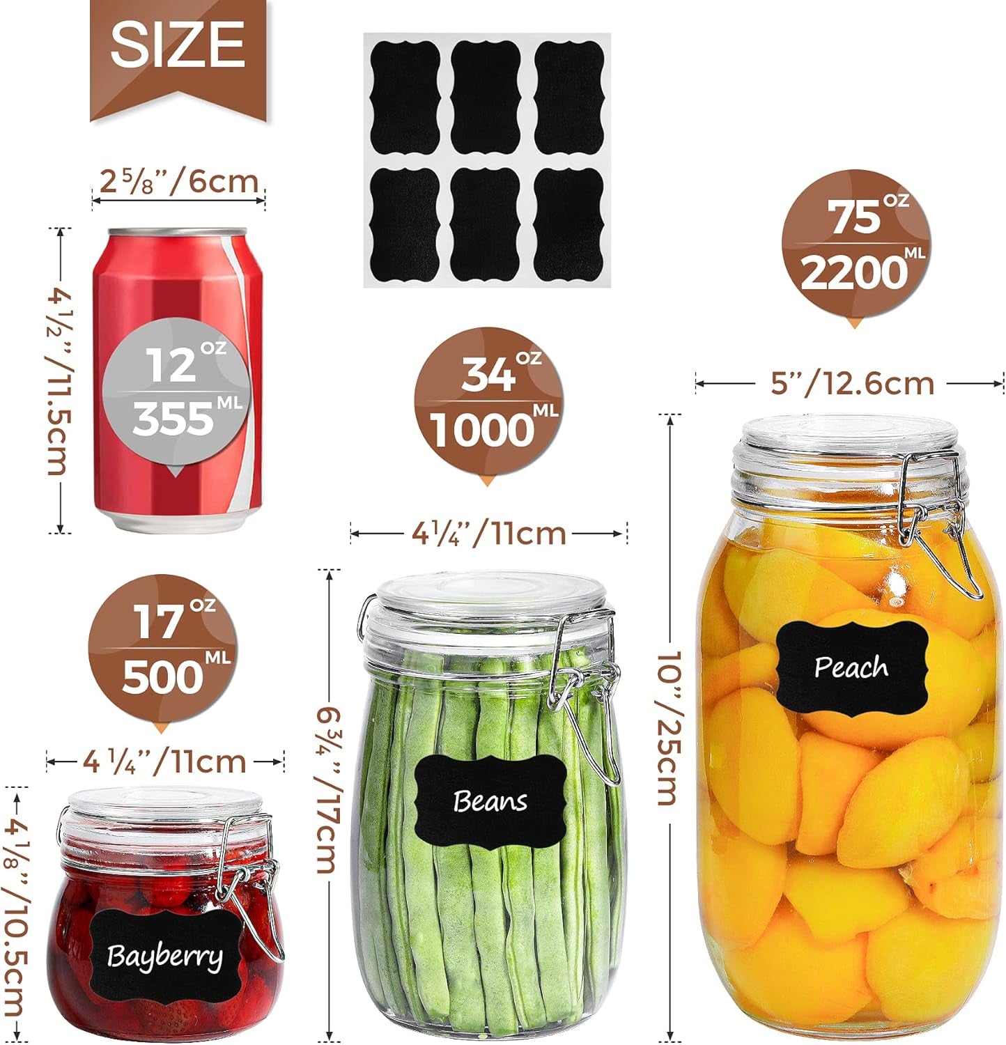 round Small Glass Pantry Jars with Airtight Lids 17 Oz 6 Pack | Spices Nuts Snacks, Jam Jelly Pickles, Canning Jars, Pantry Organization, Small Size, Kitchen Cabinet Storage