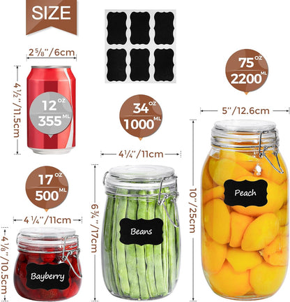 round Small Glass Pantry Jars with Airtight Lids 17 Oz 6 Pack | Spices Nuts Snacks, Jam Jelly Pickles, Canning Jars, Pantry Organization, Small Size, Kitchen Cabinet Storage