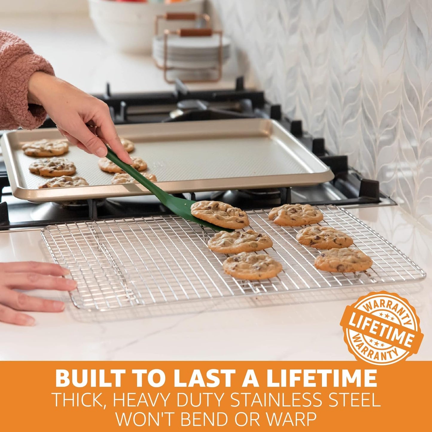 Prioritychef 18/8 Stainless Steel Cooling Rack, Heavy Duty Baking Rack for Oven Cooking, Fits Half Sheet Pan, Wire Rack for Cooking, 11.5" X 16.5" - 2 Pack