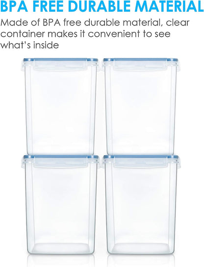5.2L Flour Sugar Storage Containers, 4 PCS, Blue | Airtight Seal, Multiple Sizes, BPA Free, Food Grade Material, Dishwasher Safe (Not Lids), 4 Measuring Cups and 24 Labels