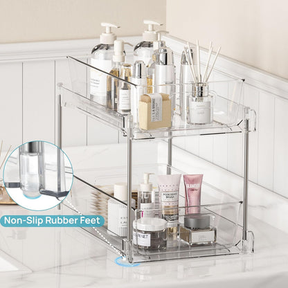 4 Pack Pull Out Bathroom under Sink Organizer (S-Standard) | Slide-Out Drawers, Multi-Purpose Storage, Clear Visibility, Easy Set-Up