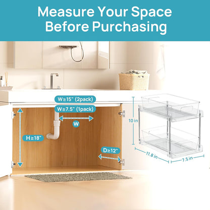 4 Pack Pull Out Bathroom under Sink Organizer (S-Standard) | Slide-Out Drawers, Multi-Purpose Storage, Clear Visibility, Easy Set-Up