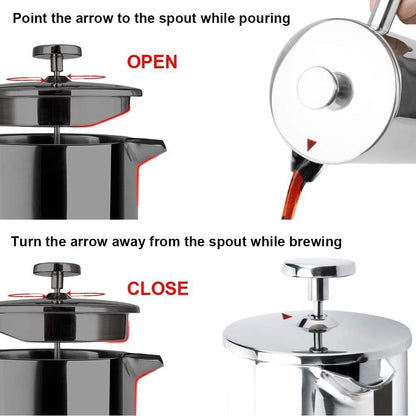 French Press Coffee Maker, 304 Grade Stainless Steel Insulated Coffee Press with 2 Extra Screens, 12Oz (0.35 Litre), Silver