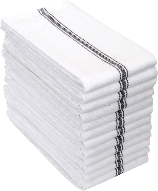 Cotton Kitchen Towels Set of 12 - Highly Absorbent, Super Soft Tea Towel with Hanging Loops - Extra Large Quick Dry Commercial Restaurant Towel (16X28 Inch - Charcoal)