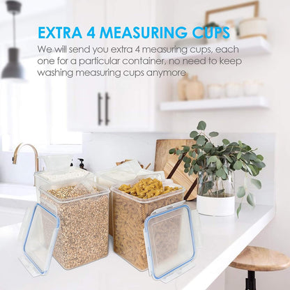 5.2L Flour Sugar Storage Containers, 4 PCS, Blue | Airtight Seal, Multiple Sizes, BPA Free, Food Grade Material, Dishwasher Safe (Not Lids), 4 Measuring Cups and 24 Labels