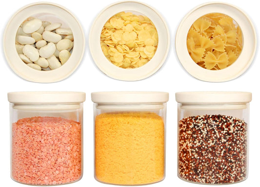 Glass Food Storage Jar with Glass Lid, Food Canister Set with Airtight Lids, Pantry Storage Jar for Kitchen Organization. Food Storage Containers in Pack of 6, 16Oz.
