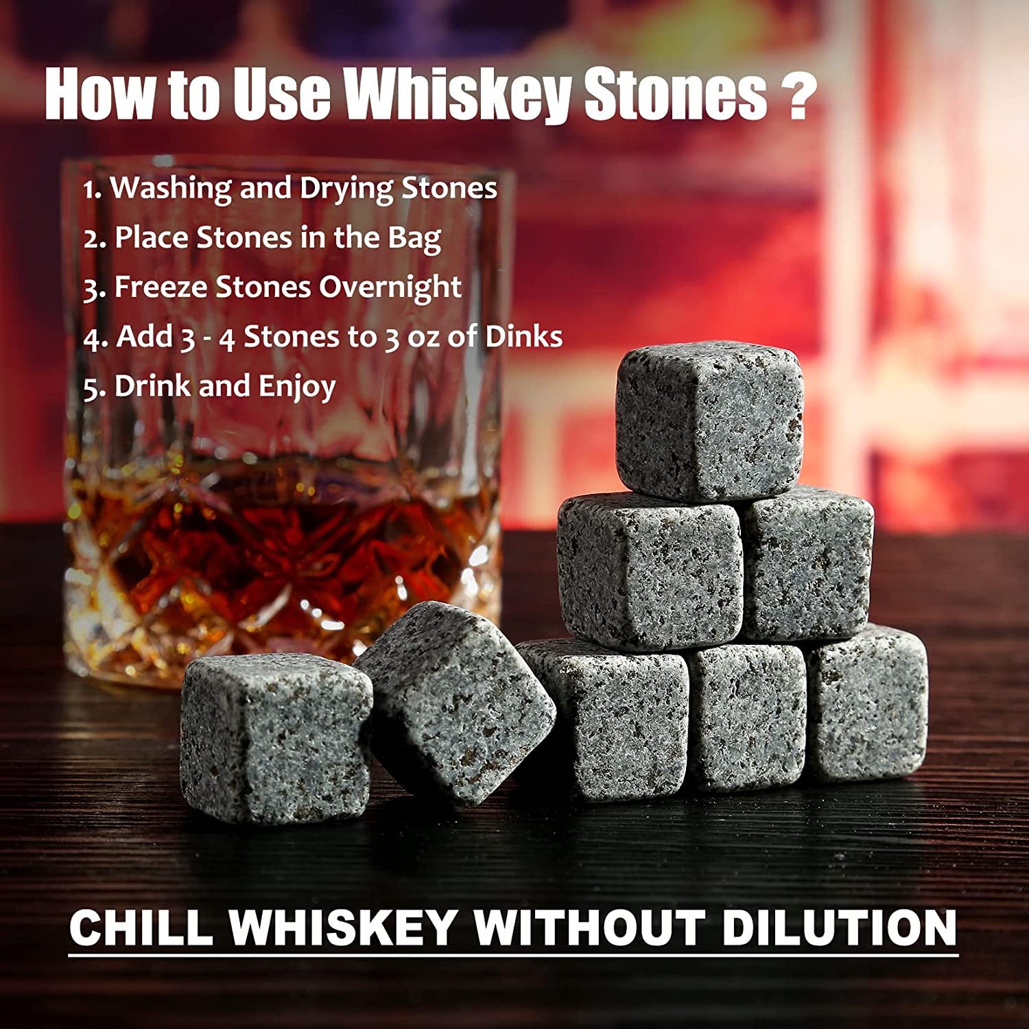Whiskey Stones Gift for Men, Whiskey Glasses Set of 2 with Premium Wood Box | 8 Granite Chilling Whiskey Rocks, Scotch Bourbon Gifts for Men Him Dad Husband Boss, Ideal for Fathers Day, Birthday, Holiday