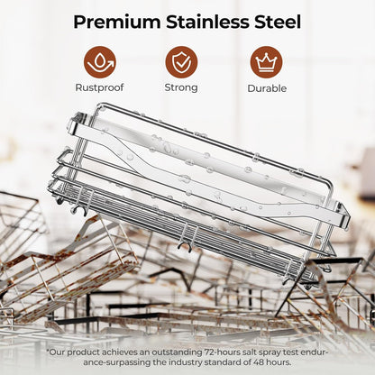Shower Caddy Basket Soap Dish Holder Shelf with 5 Hooks Bathroom Organizer Shelf Kitchen Storage Rack Wall Mounted Adhesive No Drilling Rustproof SUS304 Stainless Steel - 3 Pack