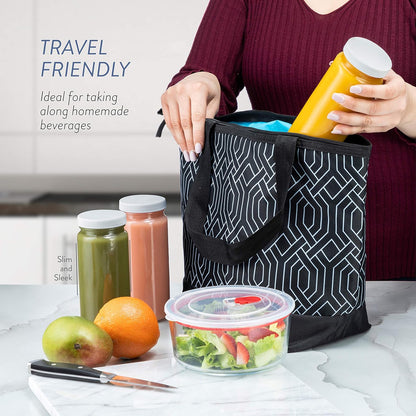 Travel Drinking Bottle 16 Ounce [6 Pack] Plastic Airtight Lids, Reusable, Glass Water Bottle for Juicing, Smoothies, Kombucha, Tea, Milk , Homemade Beverages