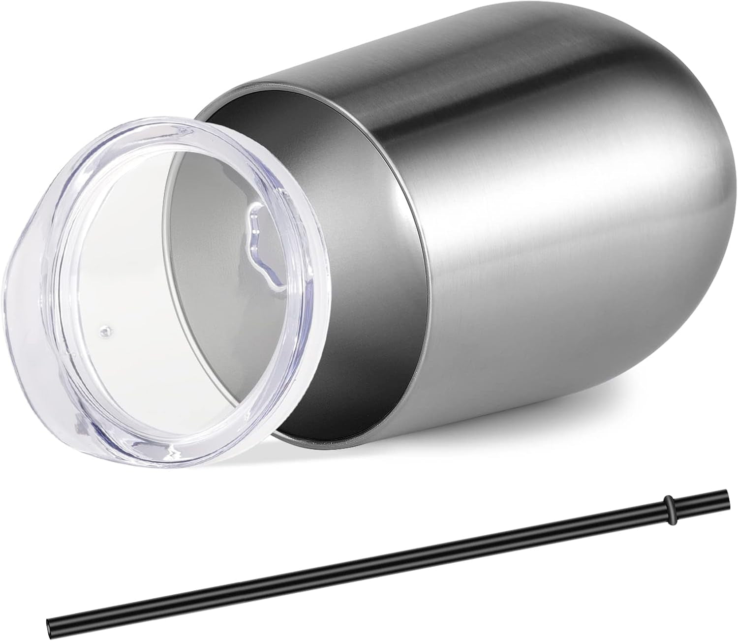 12Oz Stainless Steel Wine Tumbler with Lid and Straw, Double Wall Vacuum Insulated Stemless Wine Glass Tumbler Cup, Coffee Mug for Cold Hot Drinks