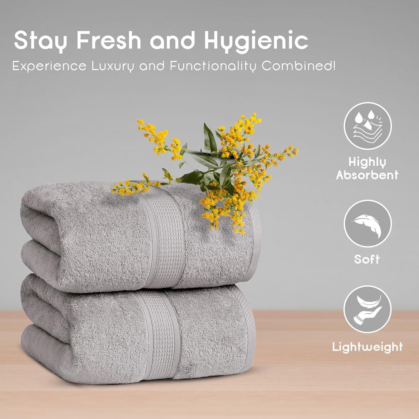 Premium Jumbo Bath Towels Pack of 2, Beach Towel, Extra-Large Bath Sheets, 100% Cotton, Super Soft, Highly Absorbent, Quick Dry, Durable, Great Value, Perfect for Home & Bathroom - Platinum