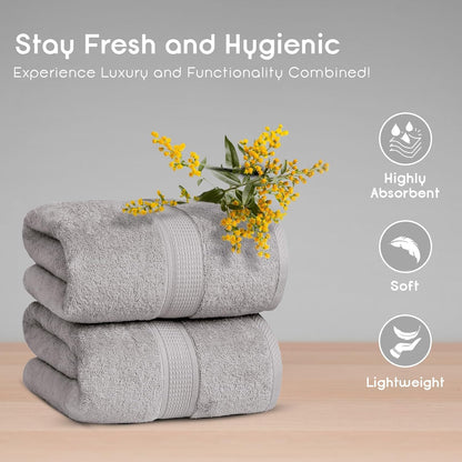 Premium Jumbo Bath Towels Pack of 2, Beach Towel, Extra-Large Bath Sheets, 100% Cotton, Super Soft, Highly Absorbent, Quick Dry, Durable, Great Value, Perfect for Home & Bathroom - Platinum