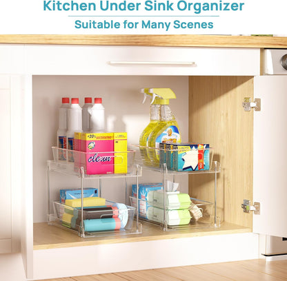 4 Pack Pull Out Bathroom under Sink Organizer (S-Standard) | Slide-Out Drawers, Multi-Purpose Storage, Clear Visibility, Easy Set-Up