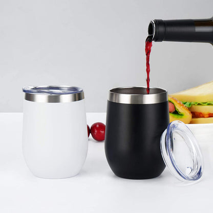 4 Pack 12Oz Stainless Steel Stemless Wine Glasses, Insulated Wine Tumbler, Stainless Steel Wine Tumbler Cups with Lids and Straws for Coffee, Cocktails, Wine, Champaign, White