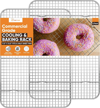 Prioritychef 18/8 Stainless Steel Cooling Rack, Heavy Duty Baking Rack for Oven Cooking, Fits Half Sheet Pan, Wire Rack for Cooking, 11.5" X 16.5" - 2 Pack