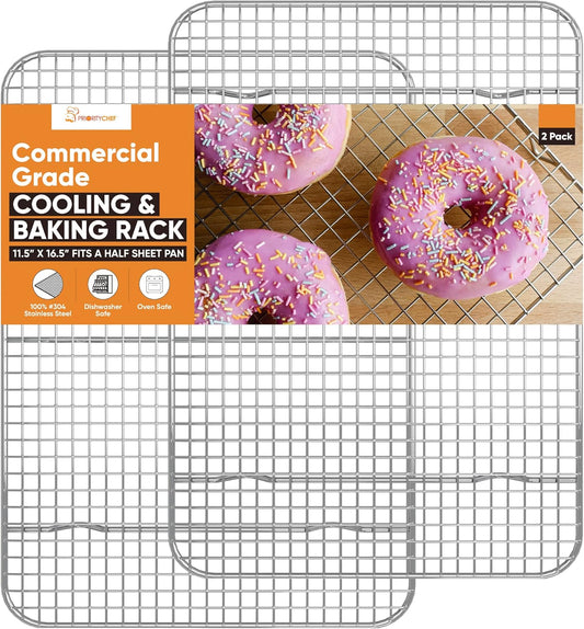 Prioritychef 18/8 Stainless Steel Cooling Rack, Heavy Duty Baking Rack for Oven Cooking, Fits Half Sheet Pan, Wire Rack for Cooking, 11.5" X 16.5" - 2 Pack