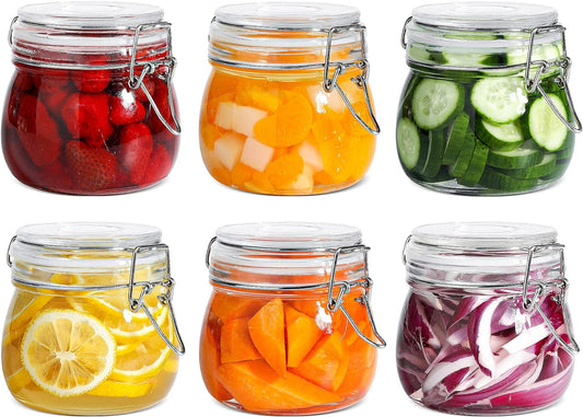 round Small Glass Pantry Jars with Airtight Lids 17 Oz 6 Pack | Spices Nuts Snacks, Jam Jelly Pickles, Canning Jars, Pantry Organization, Small Size, Kitchen Cabinet Storage