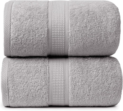 Premium Jumbo Bath Towels Pack of 2, Beach Towel, Extra-Large Bath Sheets, 100% Cotton, Super Soft, Highly Absorbent, Quick Dry, Durable, Great Value, Perfect for Home & Bathroom - Platinum