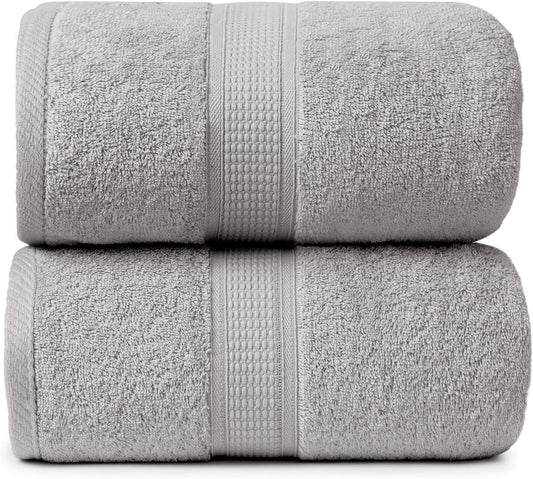 Premium Jumbo Bath Towels Pack of 2, Beach Towel, Extra-Large Bath Sheets, 100% Cotton, Super Soft, Highly Absorbent, Quick Dry, Durable, Great Value, Perfect for Home & Bathroom - Platinum