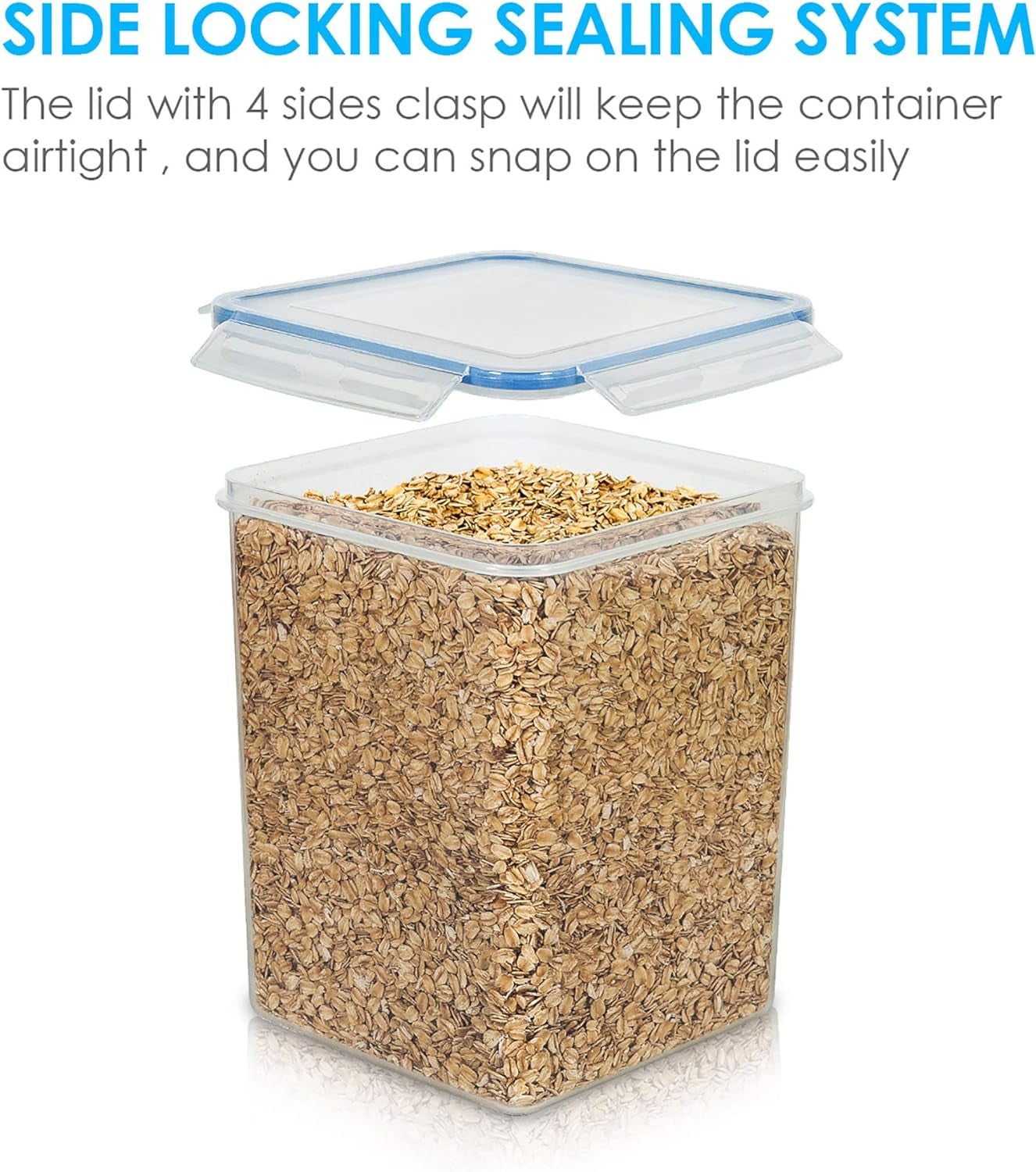 5.2L Flour Sugar Storage Containers, 4 PCS, Blue | Airtight Seal, Multiple Sizes, BPA Free, Food Grade Material, Dishwasher Safe (Not Lids), 4 Measuring Cups and 24 Labels