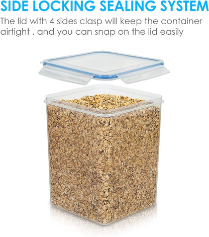 5.2L Flour Sugar Storage Containers, 4 PCS, Blue | Airtight Seal, Multiple Sizes, BPA Free, Food Grade Material, Dishwasher Safe (Not Lids), 4 Measuring Cups and 24 Labels