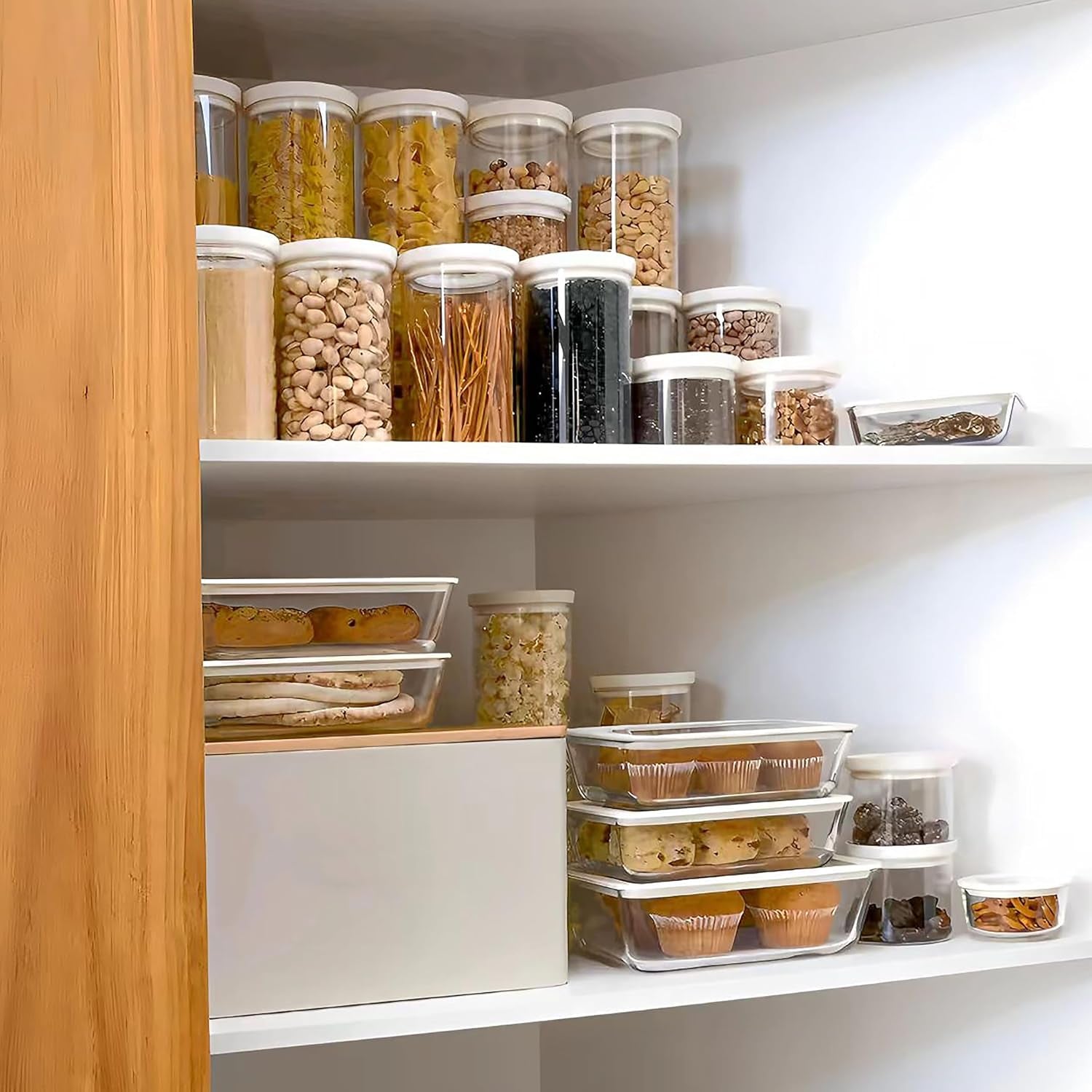 Glass Food Storage Jar with Glass Lid, Food Canister Set with Airtight Lids, Pantry Storage Jar for Kitchen Organization. Food Storage Containers in Pack of 6, 16Oz.